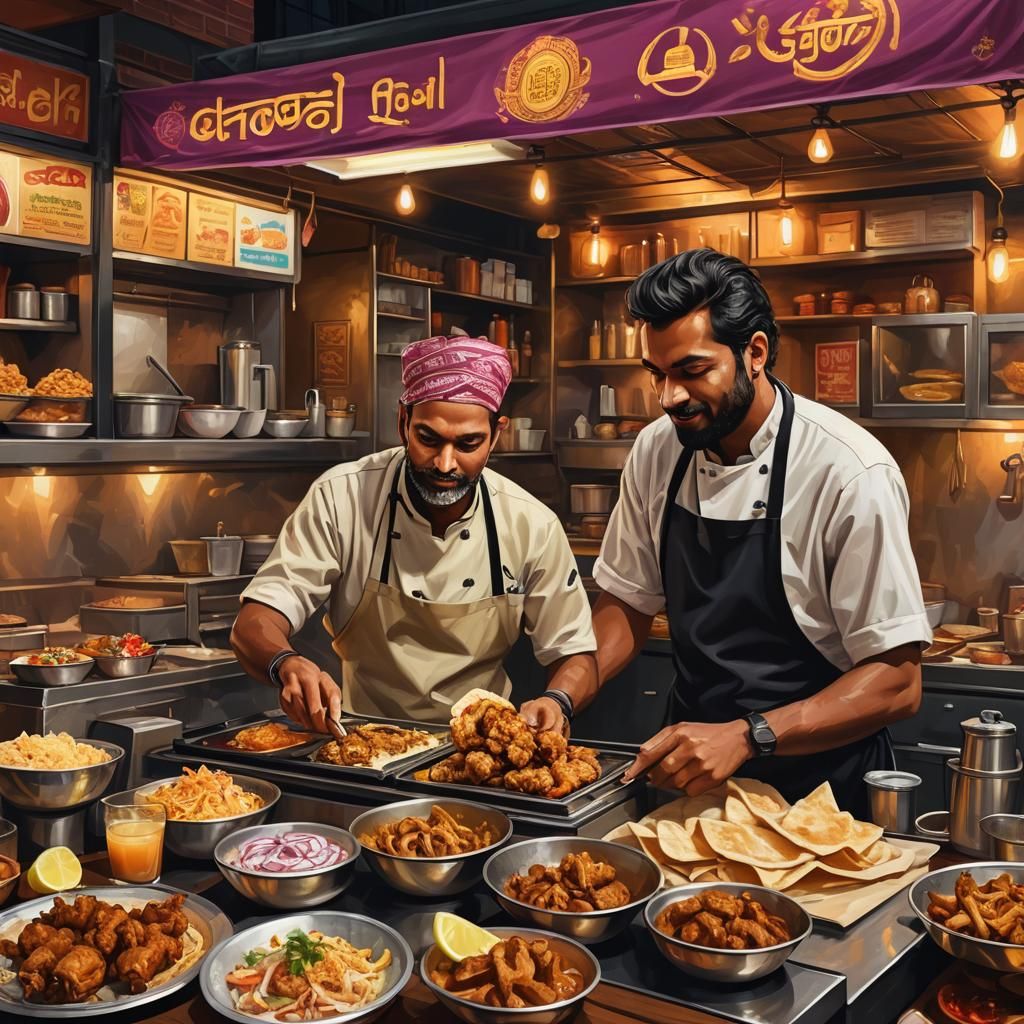 Indian Street Food Shawarma Stall in Golden Light