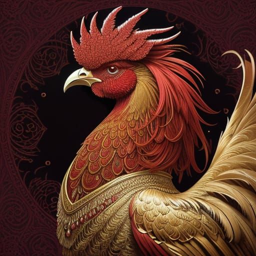 Majestic Rooster in Baroque Oil Painting