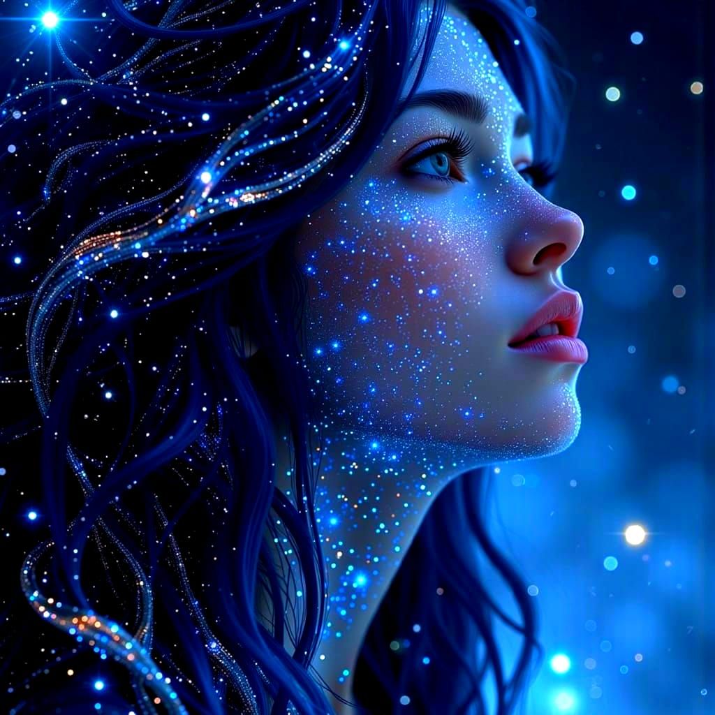 a full body fantasy octane render of the personification of the zodiac Virgo as an epic, dark fantasy, being with Stars ...