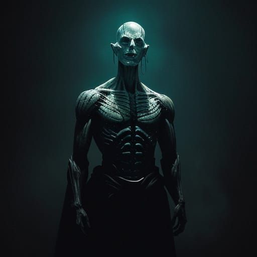 Cinematic Horror Figure Emerges from Dark Shadows