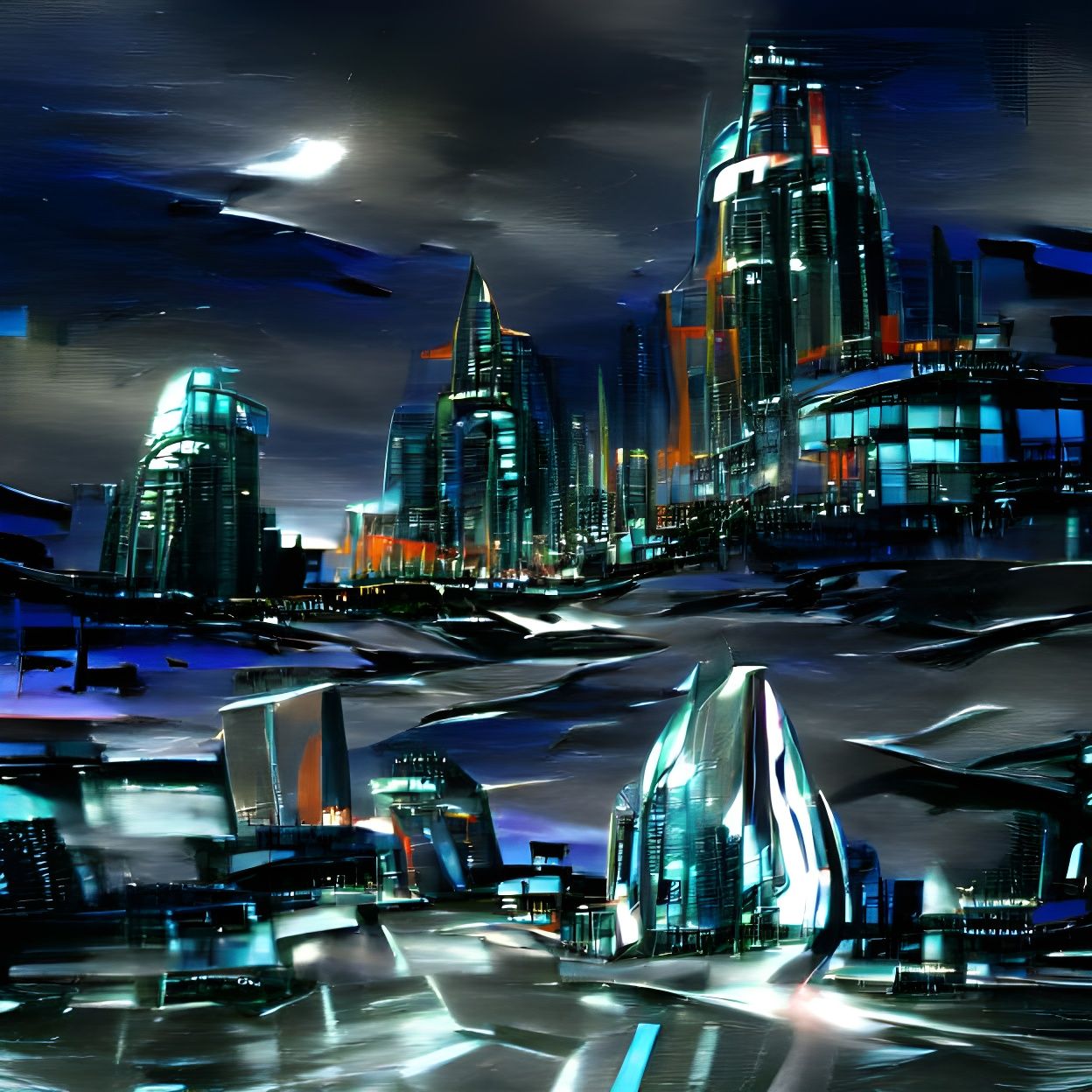 Sleek Cyberpunk Cityscape at Night