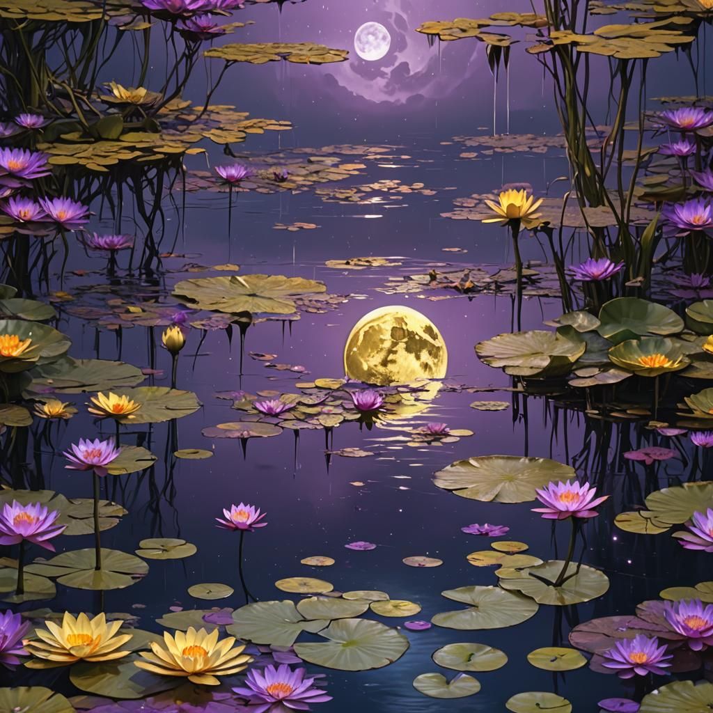 A moon  over water lilies