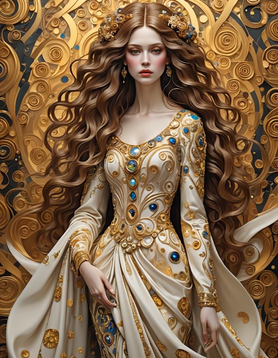 Beautiful Woman in Art Nouveau Style, 3D Render