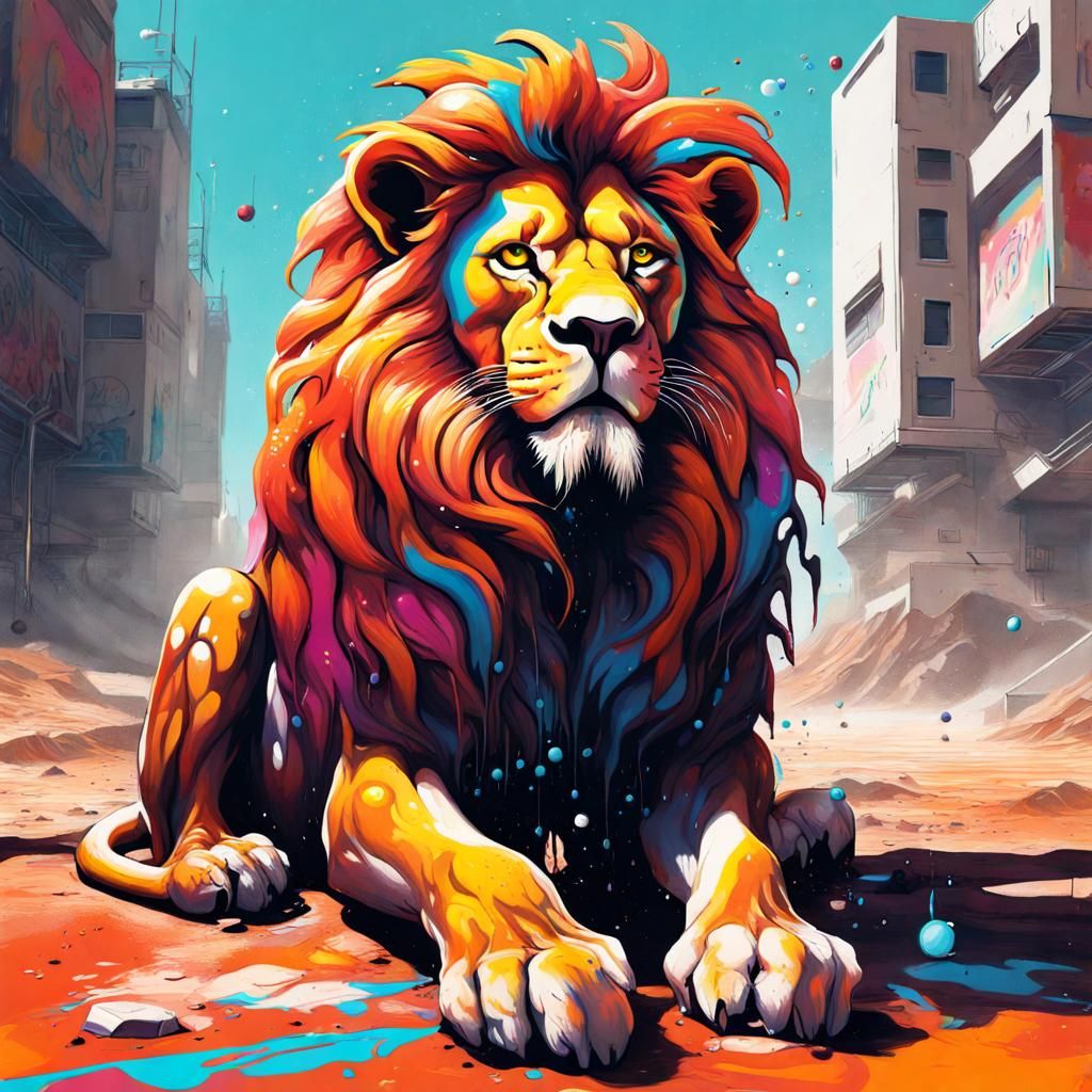 Lion on Mars: Graffiti Splash Art