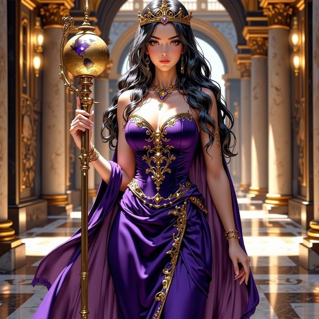 Regal Anime Queen in a Grand Marble Hall