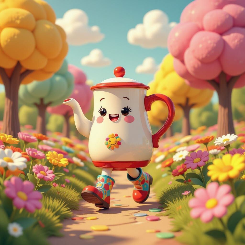 Whimsical Coffee Pot Skips Through Candy Park
