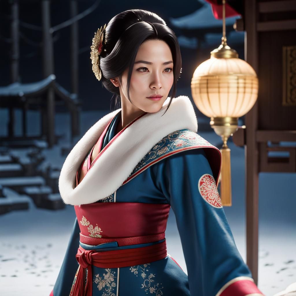 Cinematic Portrait of a Japanese Princess in Kimono