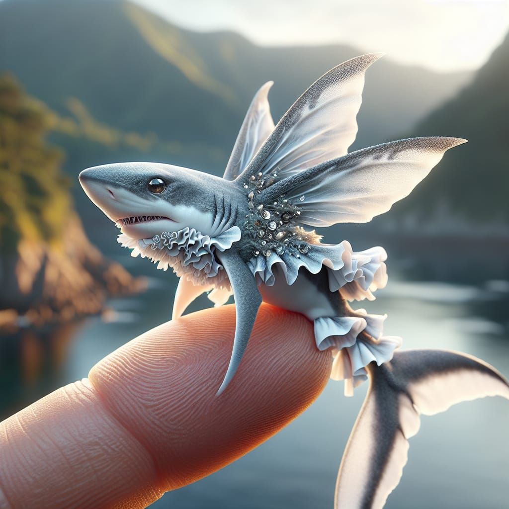 Stunning Gray and White Shark Fairy Macro Art in Photorealis...