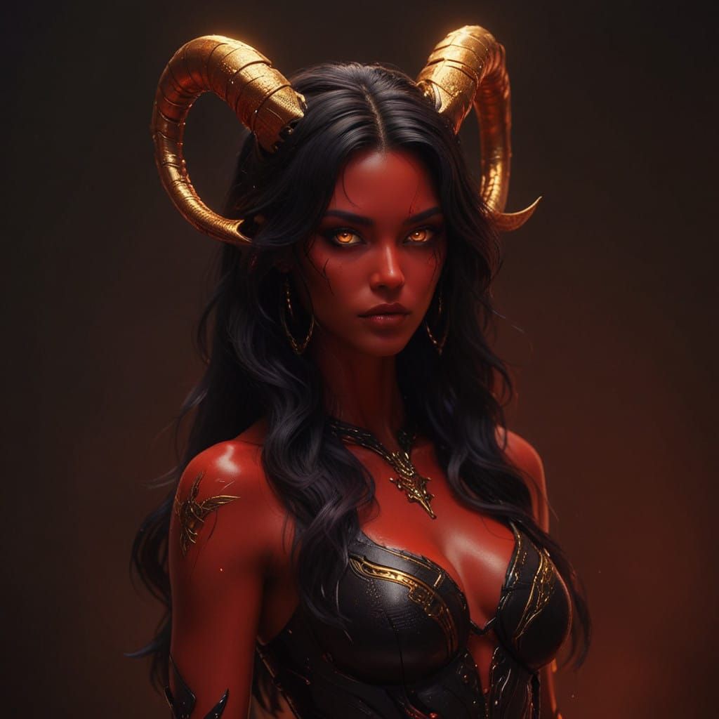 Techno Demoness in Cyberpunk Cityscape