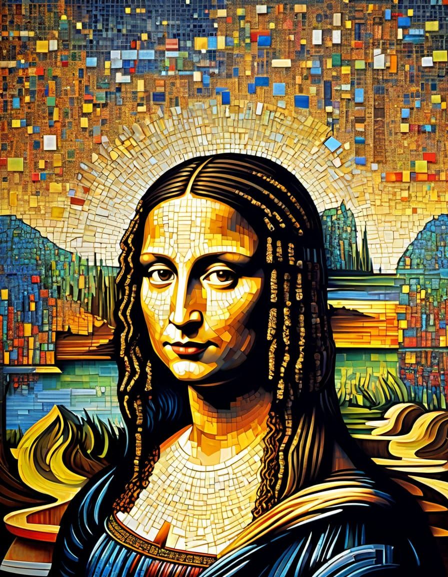 Modern Mona Lisa Mosaic Portrait with Dreads