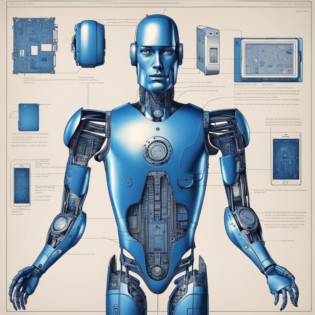 Blue Cyborg Robot with Visible Robotics