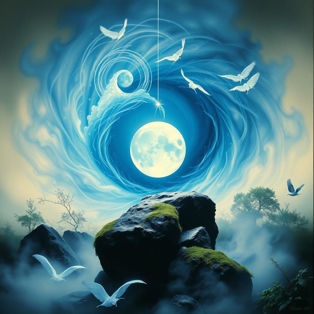 Iridescent Orb Radiates Ethereal Glow in Azure Vortex