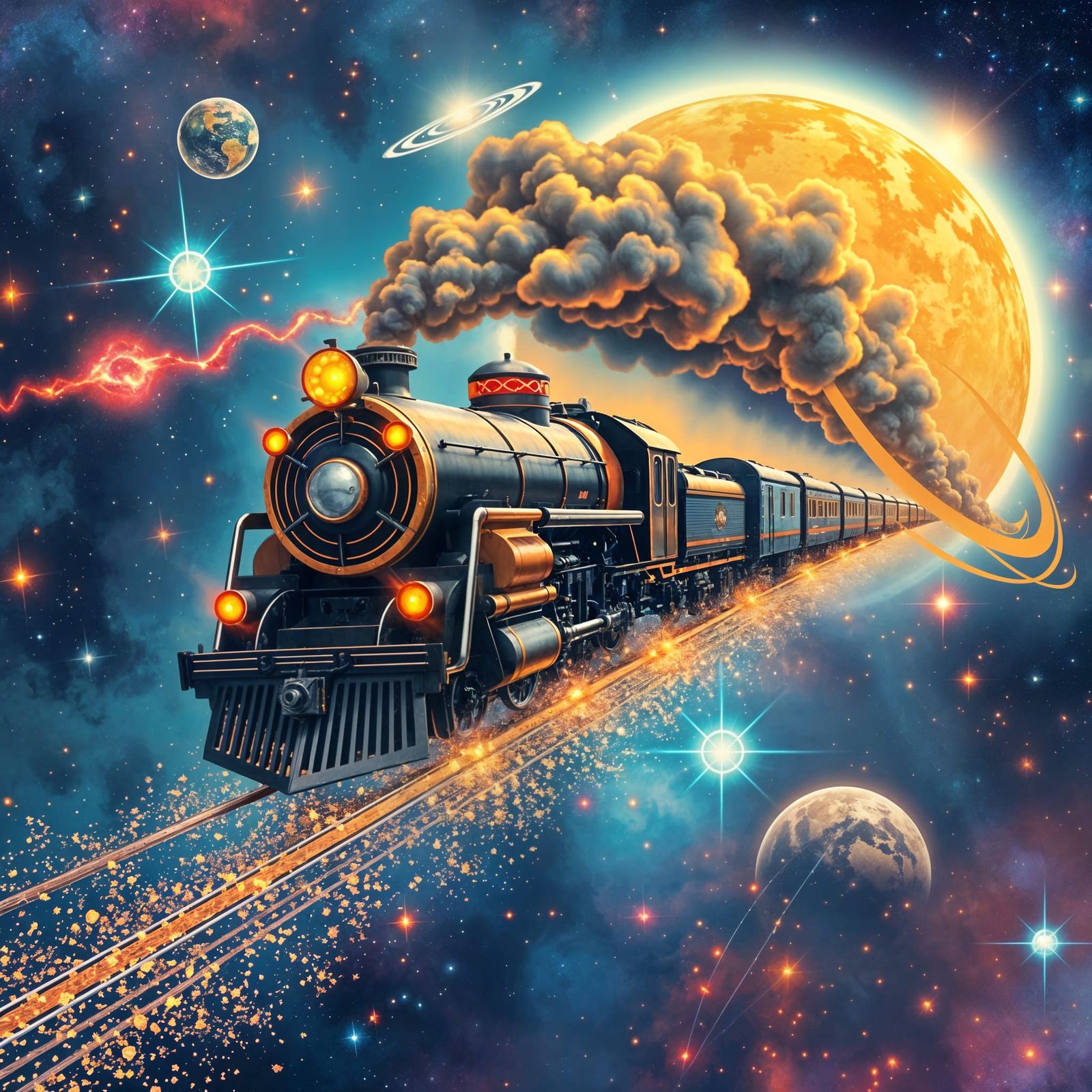 Ethereal Star Rail Blasts Off Through Cosmic Galaxy