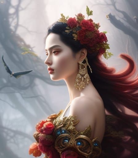 Detailed Princess Portrait in a Windy Hurricane