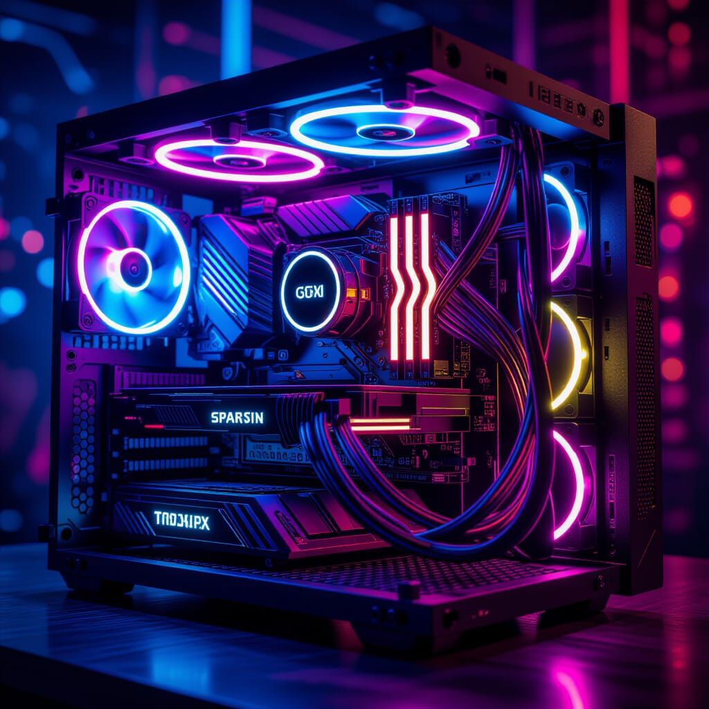 Cyberpunk PC Case Interior With Neon Lights