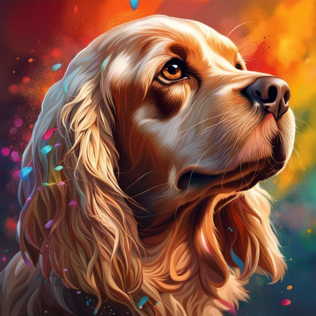 Blond Cocker Spaniel in Hyperrealistic Splash Art
