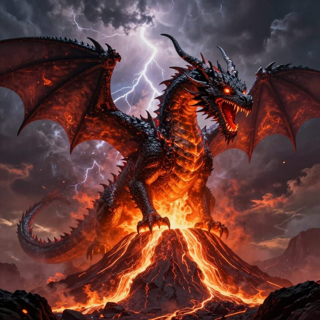 Colossal Dragon Emerges From Fiery Volcano