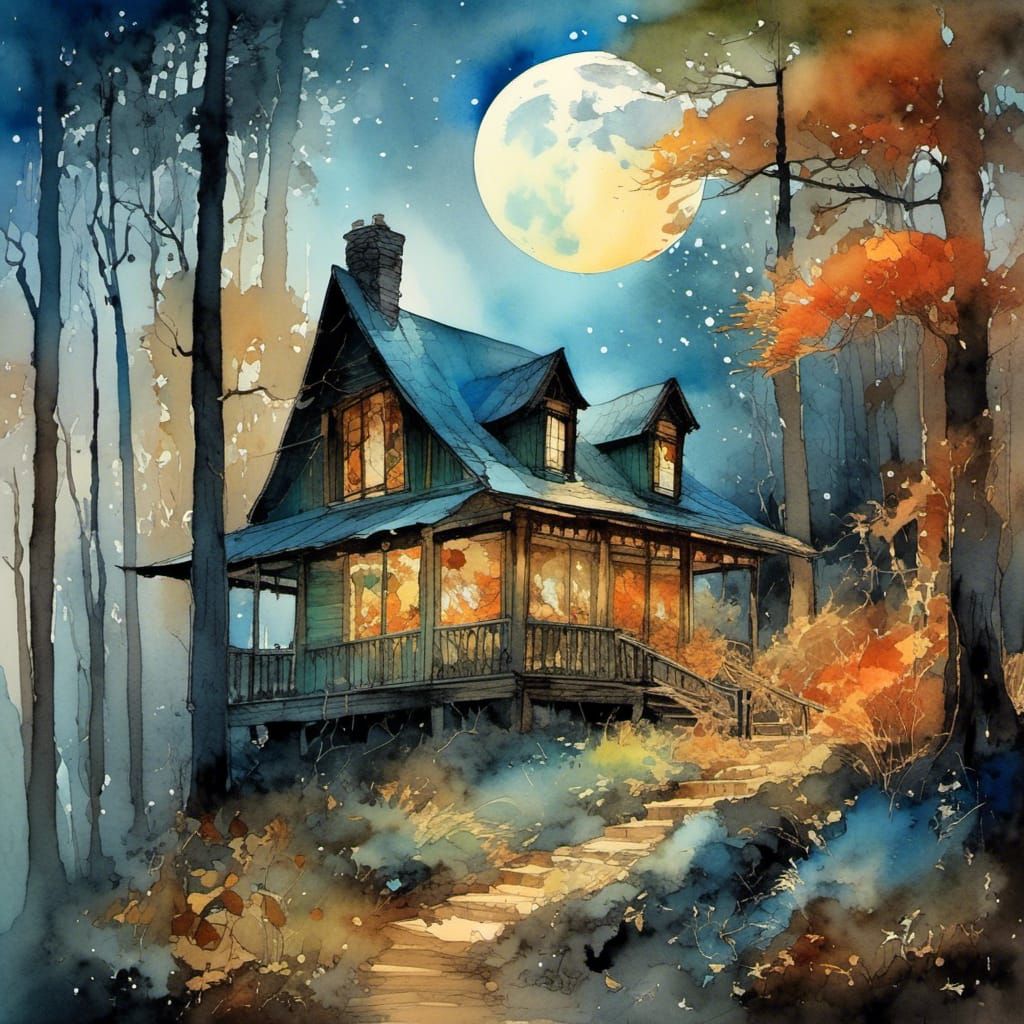 Logcabin in Moonlight