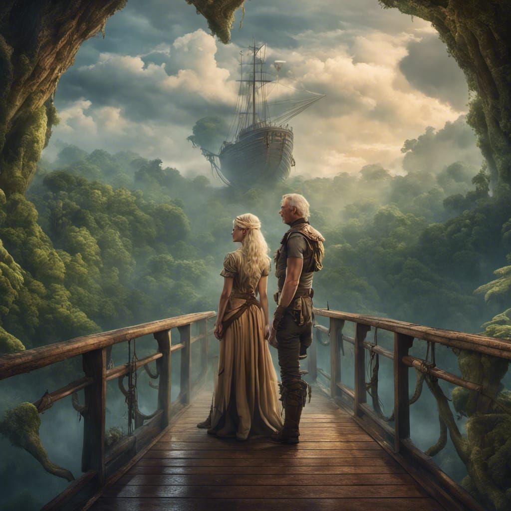 Fantasy Archeologist on Floating Ship, Detailed Matte Painti...