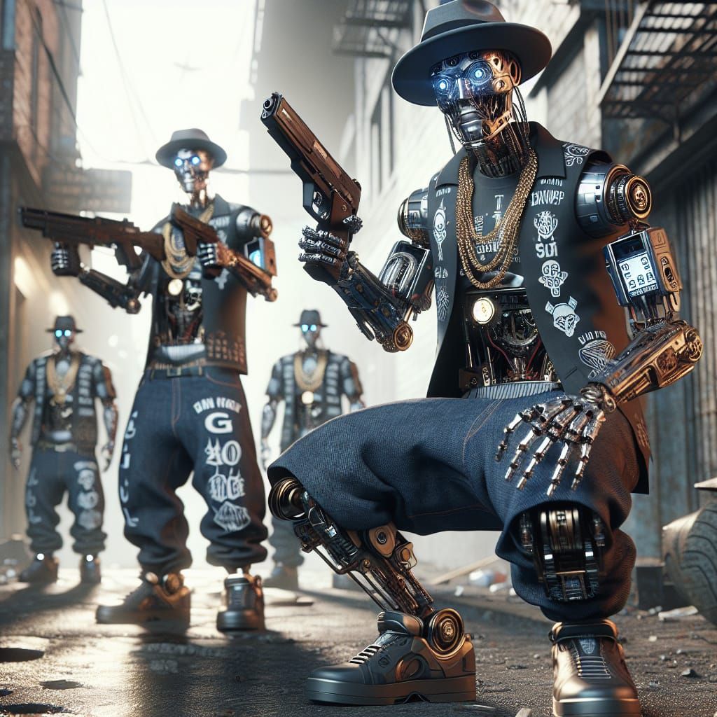 Futuristic Gangster Cyborg in Sci-Fi Slum