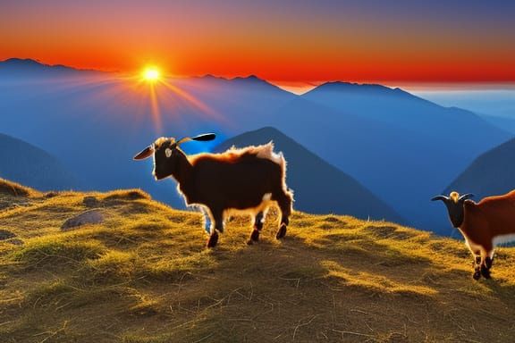 Goats admiring sunset