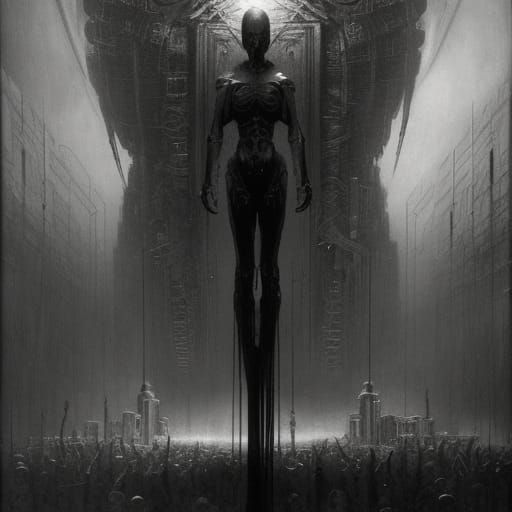 Cyborg in German Expressionist Horror Style