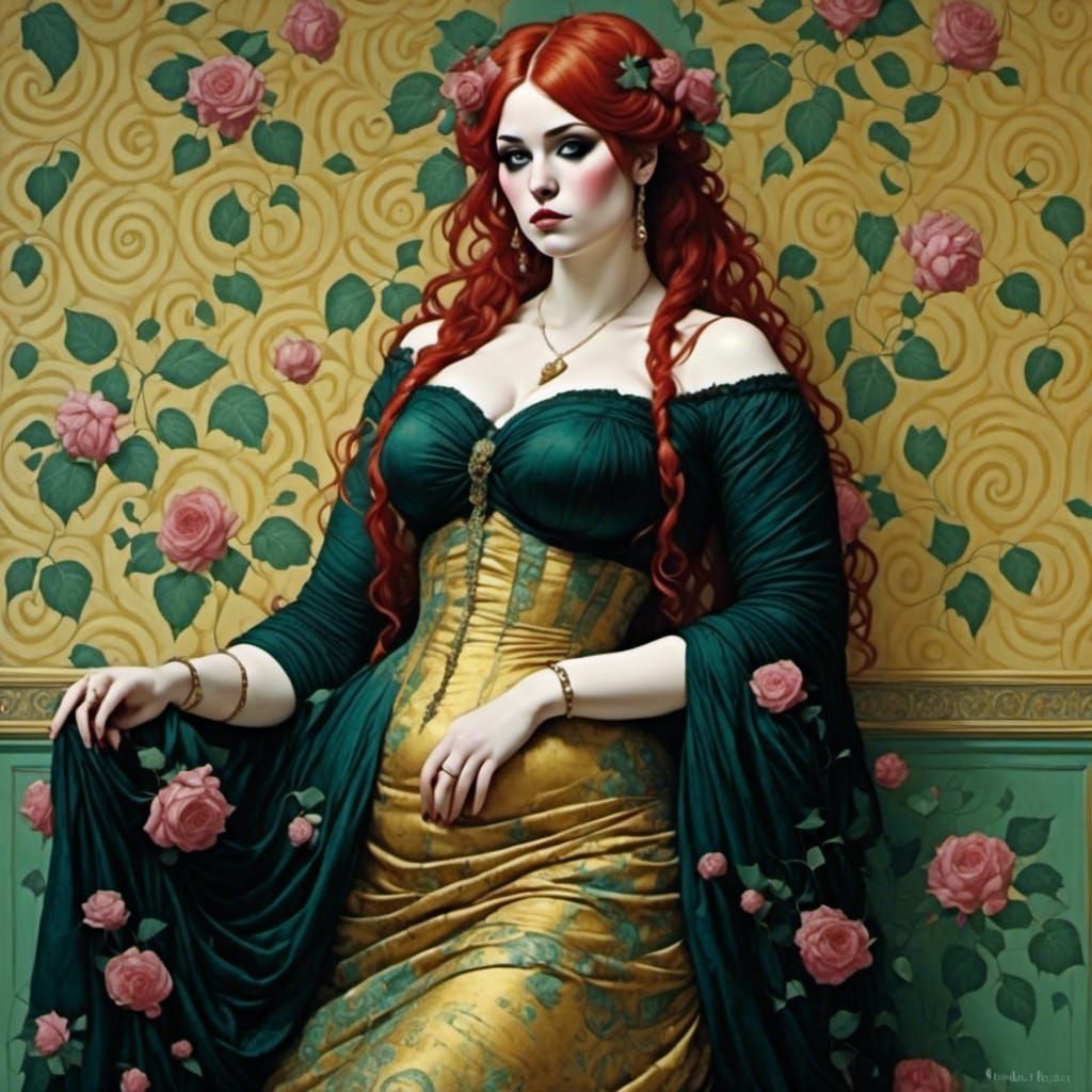 Woman in Botticelli Raphael Klimt Keane Style