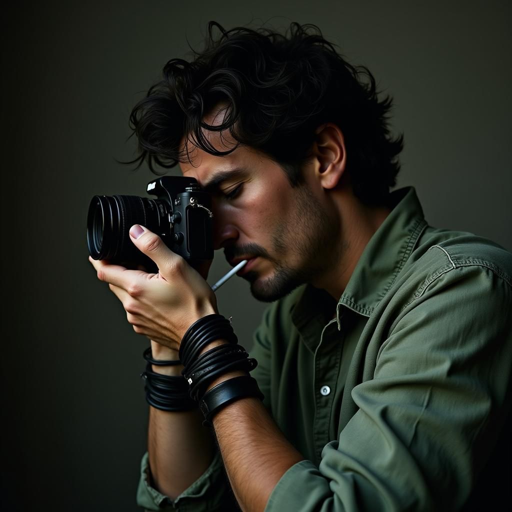 Man Captures Moment with Nikon Camera Portrait