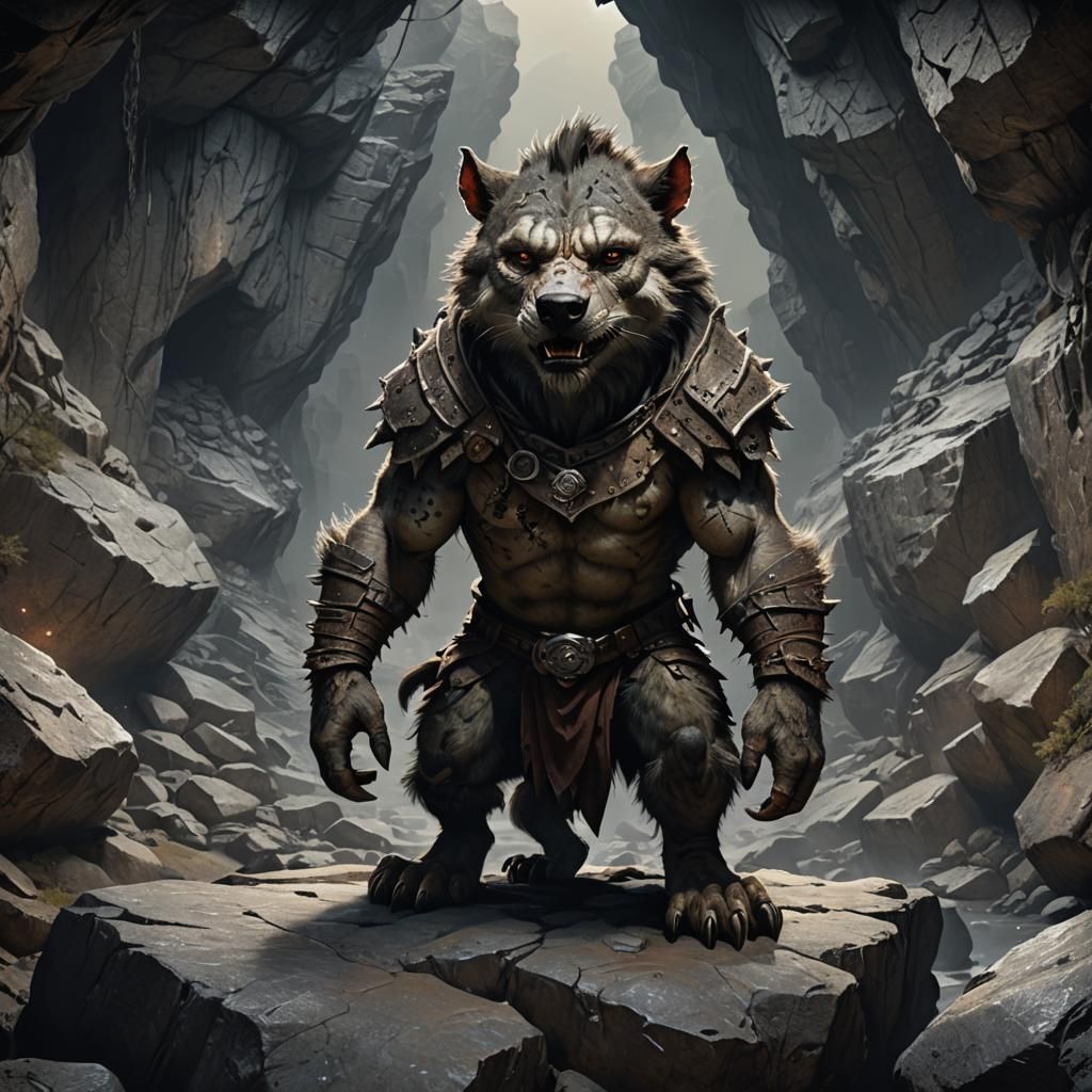 Gnoll in Rocky Cave: Fantasy Concept Art