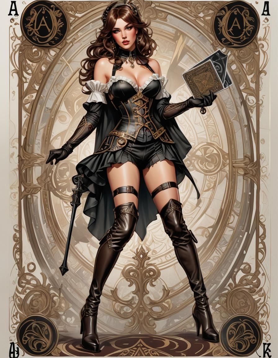 Ace of Spades Pinup Girl in Art Nouveau Style