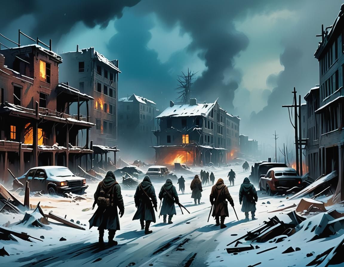 Post-Apocalyptic Winter in Mad Brush Stroke Style