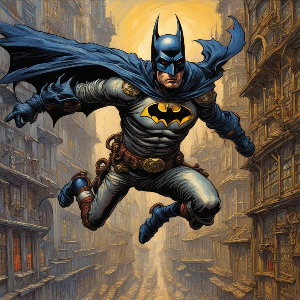 Medieval Steampunk Batman in Expressionist Oil Painting