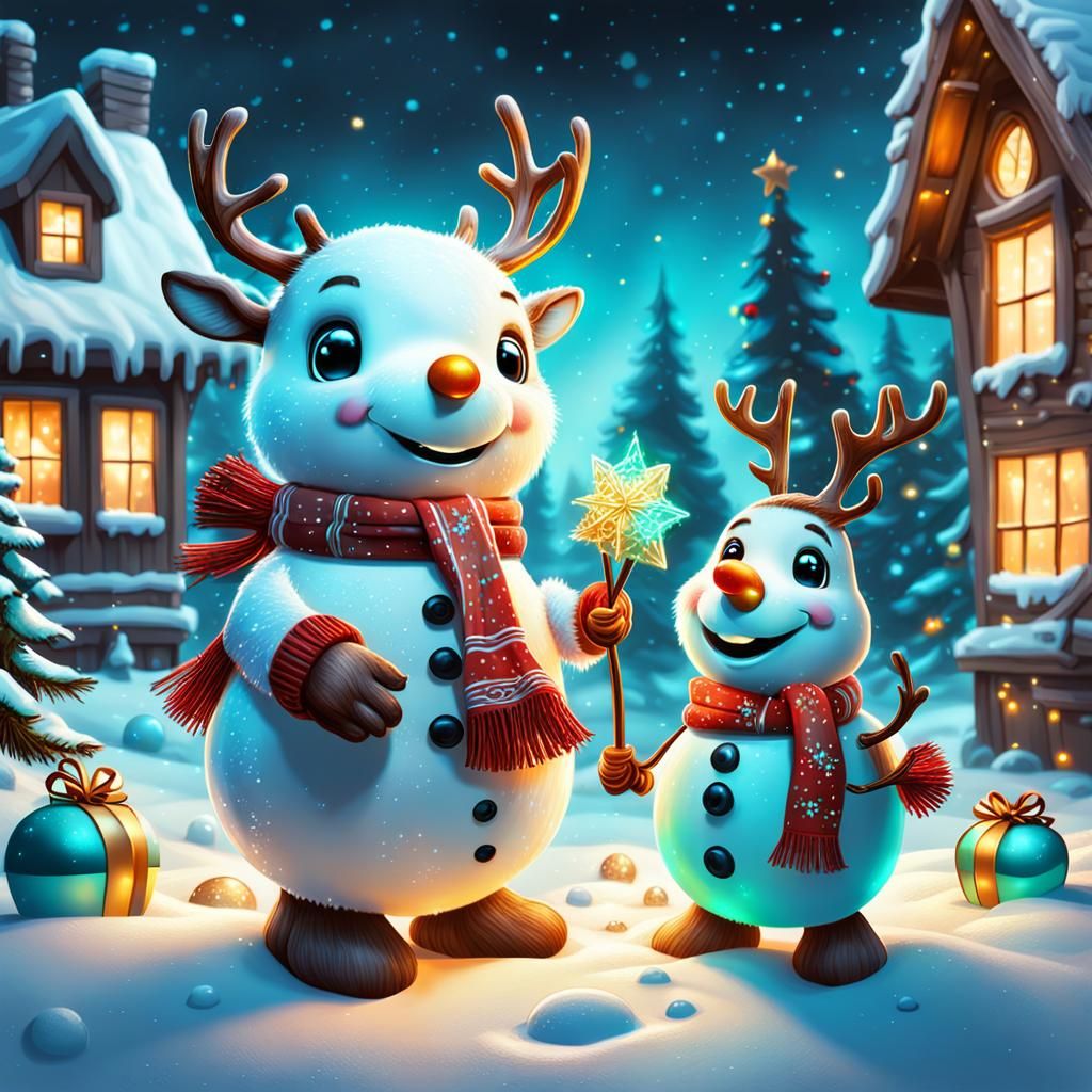 Christmas Reindeer Celebration in Winter Wonderland