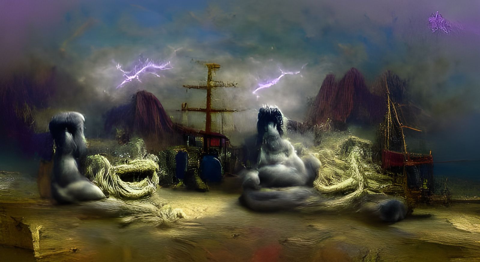 Shipwrecks in Dark Storm: Digital Renaissance Painting
