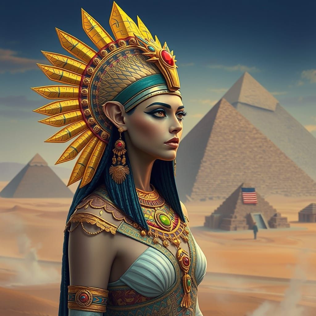 Egyptian Goddess in Mystical Desert Landscape