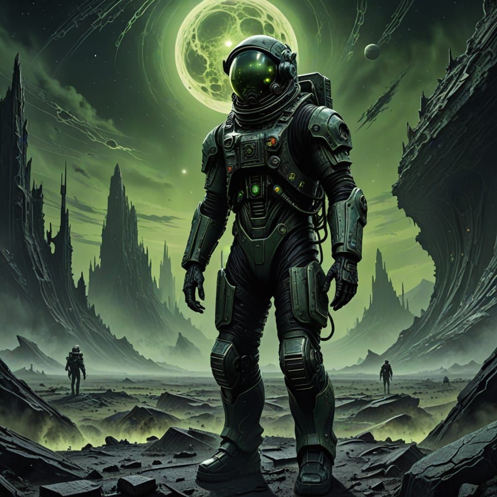 Terrified Astronaut on Desolate Alien Planet