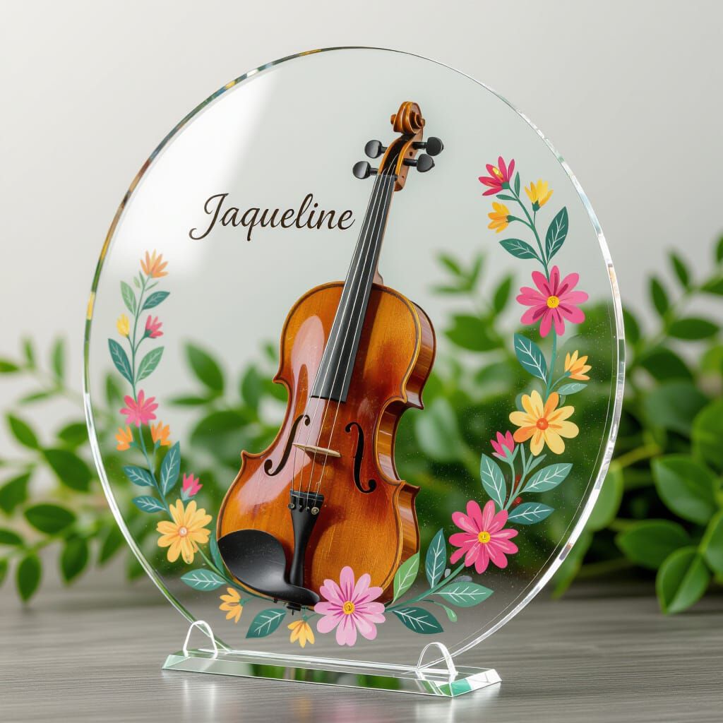 Glass Violin with Floral Engraving