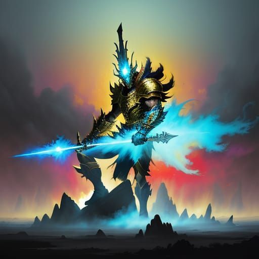 Queens Clash on Battlefield in Vibrant Oil Painting