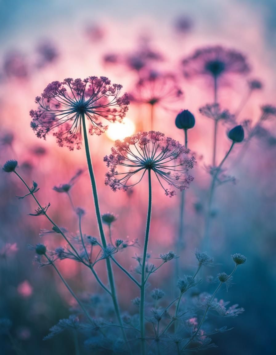 Umbelliferae Flowers in Sunrise Cyanotype