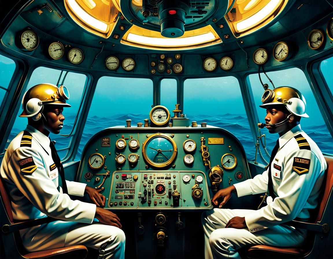 Retro-Futuristic Submarine Crew in Deep Waters