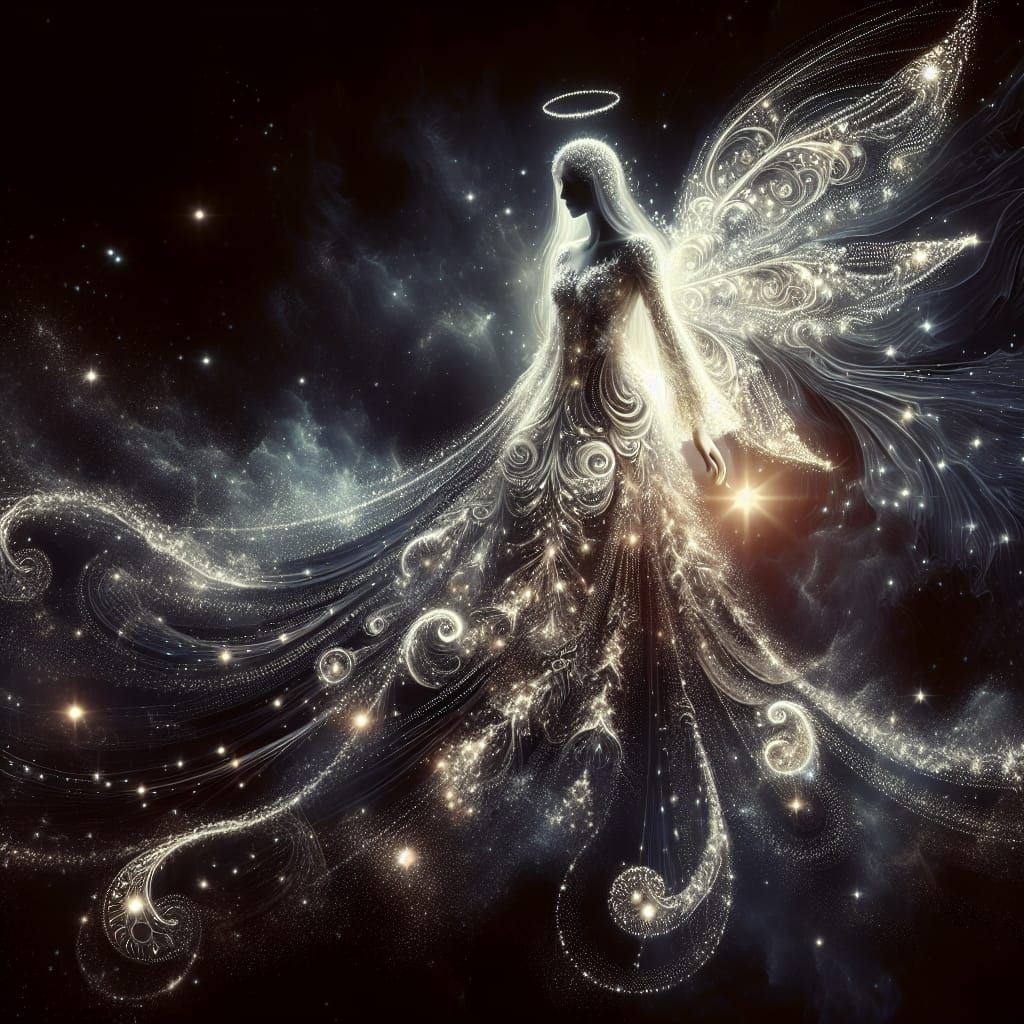 Divine Celestial Goddess in Starlight Attire