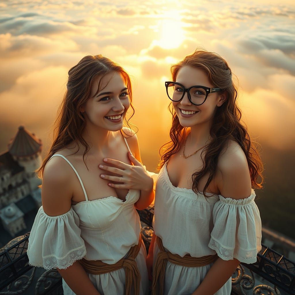 Two Maidens Bask in Sunset's Golden Light