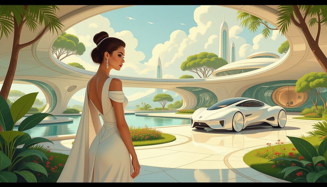 Utopian Future with Serene Woman in Frutiger Aero Style