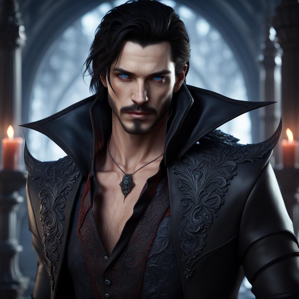 Charismatic Vampire with Blue Eyes, Fantasy Concept Art