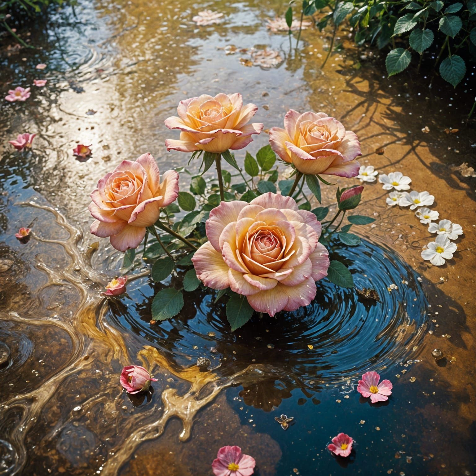 Whimsical Floral Scene in Vibrant Impressionist Style