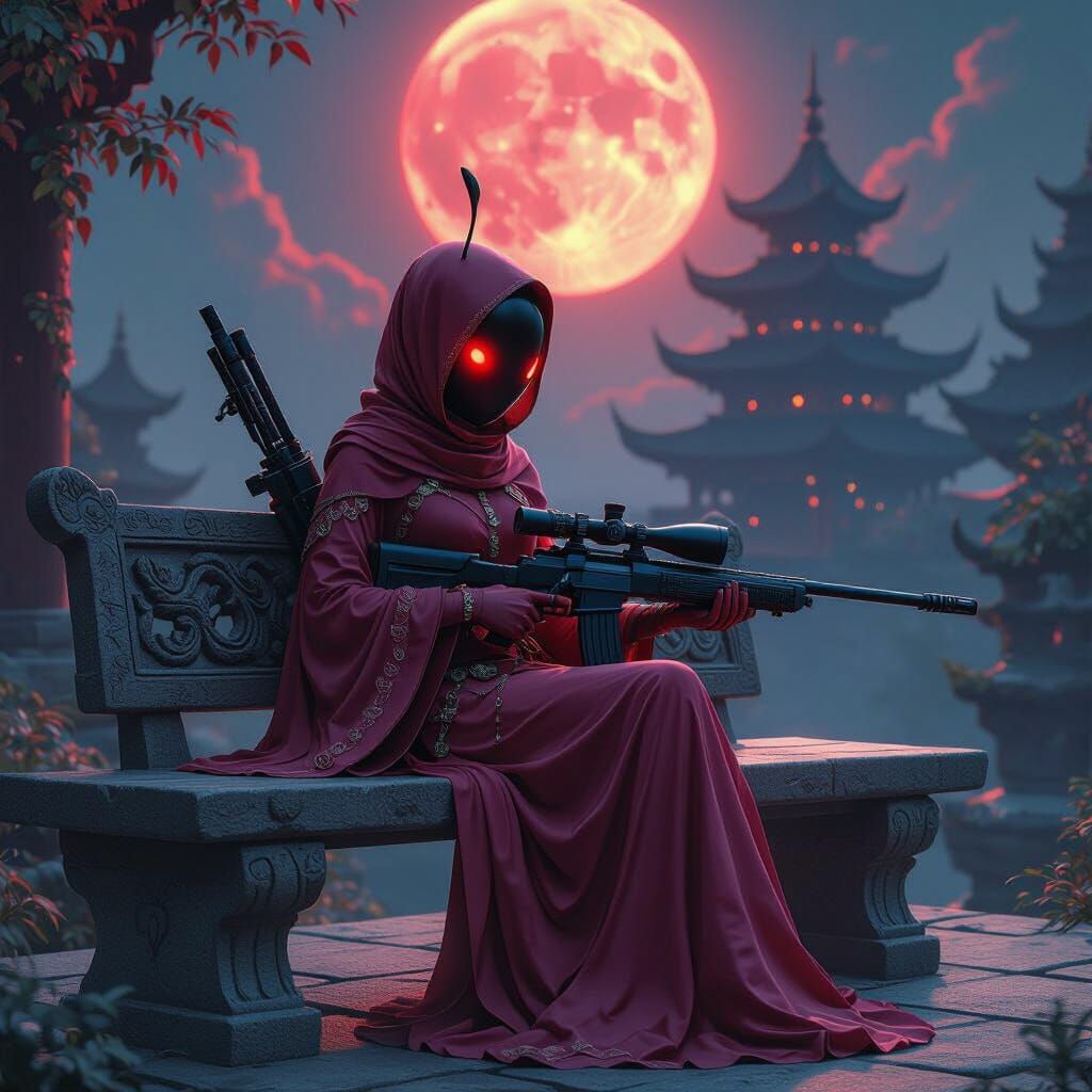 Mystical Cherry Sniper Under Crimson Moon