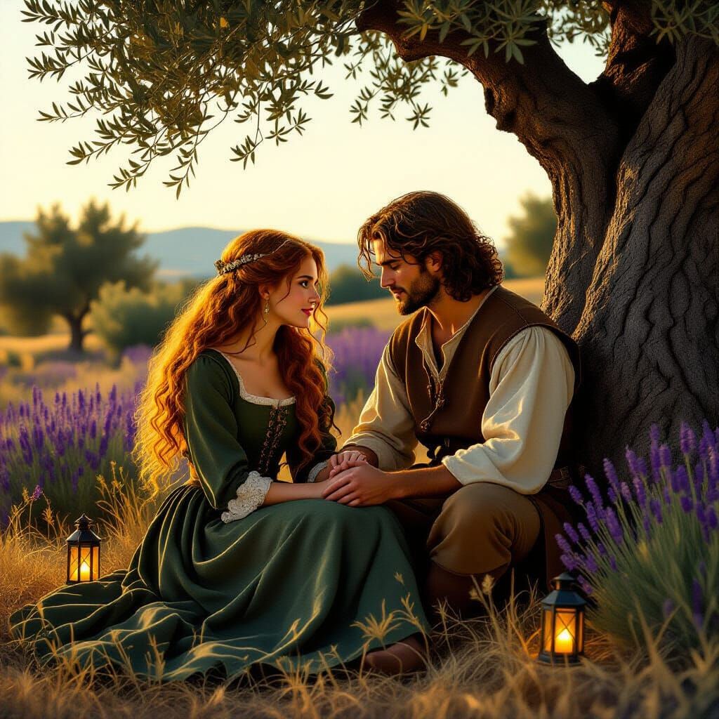 Medieval Siblings Share Intimate Moment at Dusk