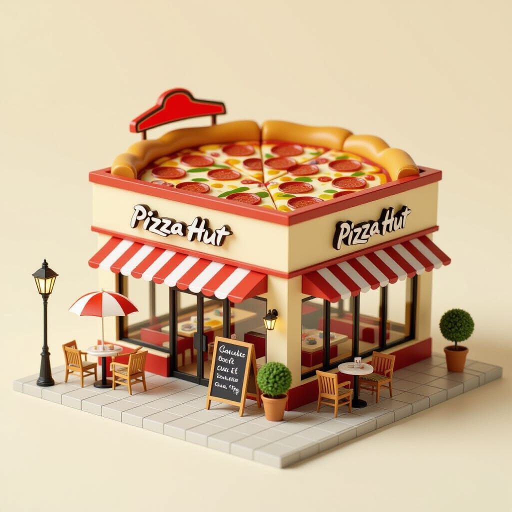 Isometric Pizza Hut Diorama in 3D Miniature Style