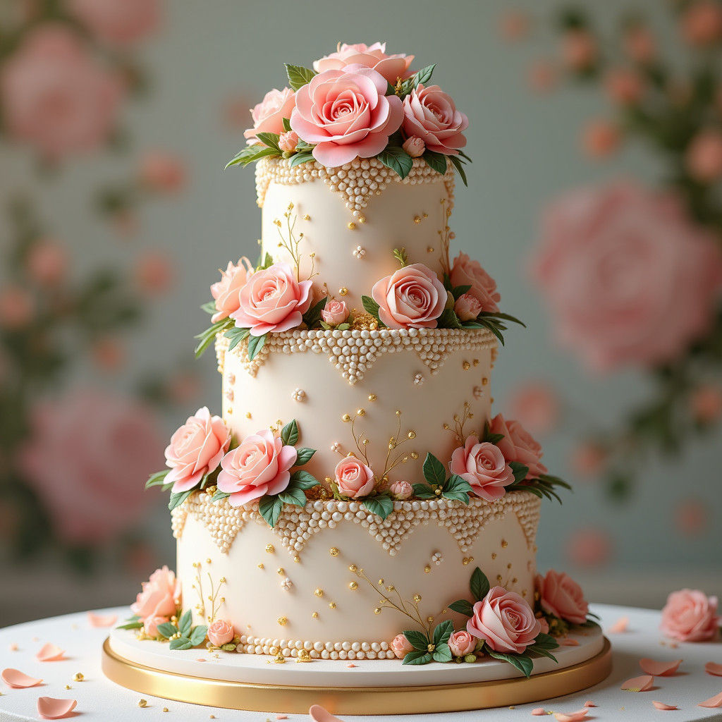 Elegant Multi-Layered Cake with Floral Decorations