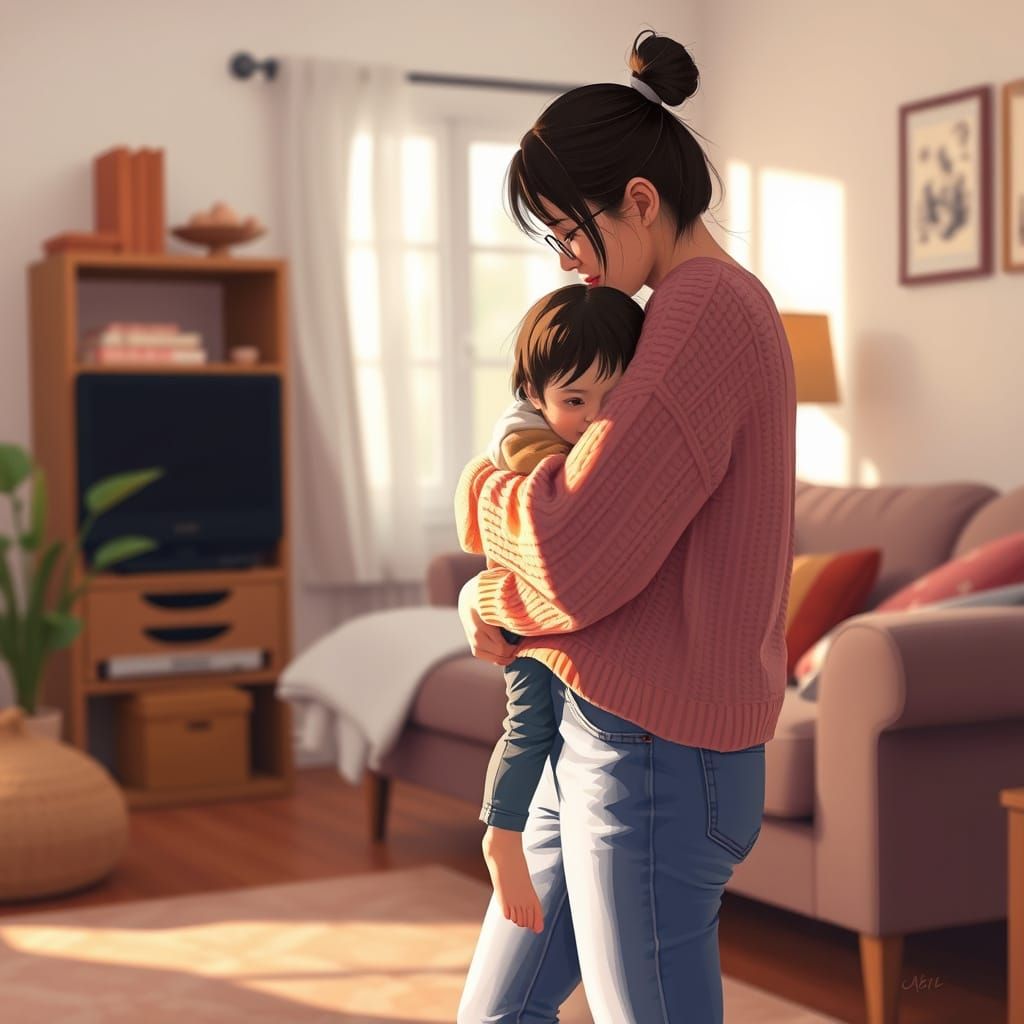 Mother and Child in Cozy Living Room Scene